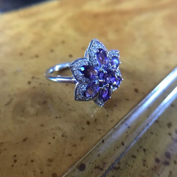 Natural Amethyst Sterling Silver Ring Size 5 - Picture 2 of 10